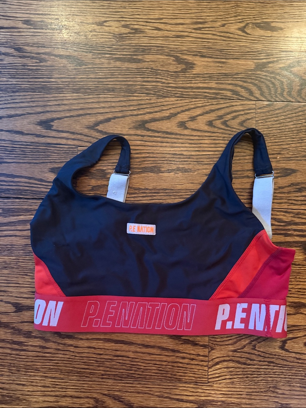 P.E Nation Black, Red & White Logo Elastic Sports Bra